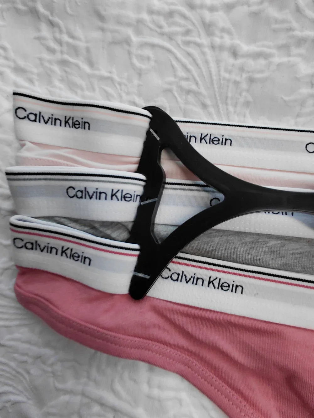 Calvin Klein Pink, Gray & Light Pink Cotton Thong 3 Set Sz L